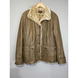 XL, Danier tan leather barn/chore coat with faux shearling interior.